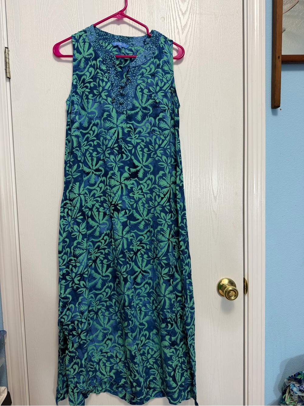 Blue Ginger Rayon Sleeveless Green & Blue Floral Maxi Dress